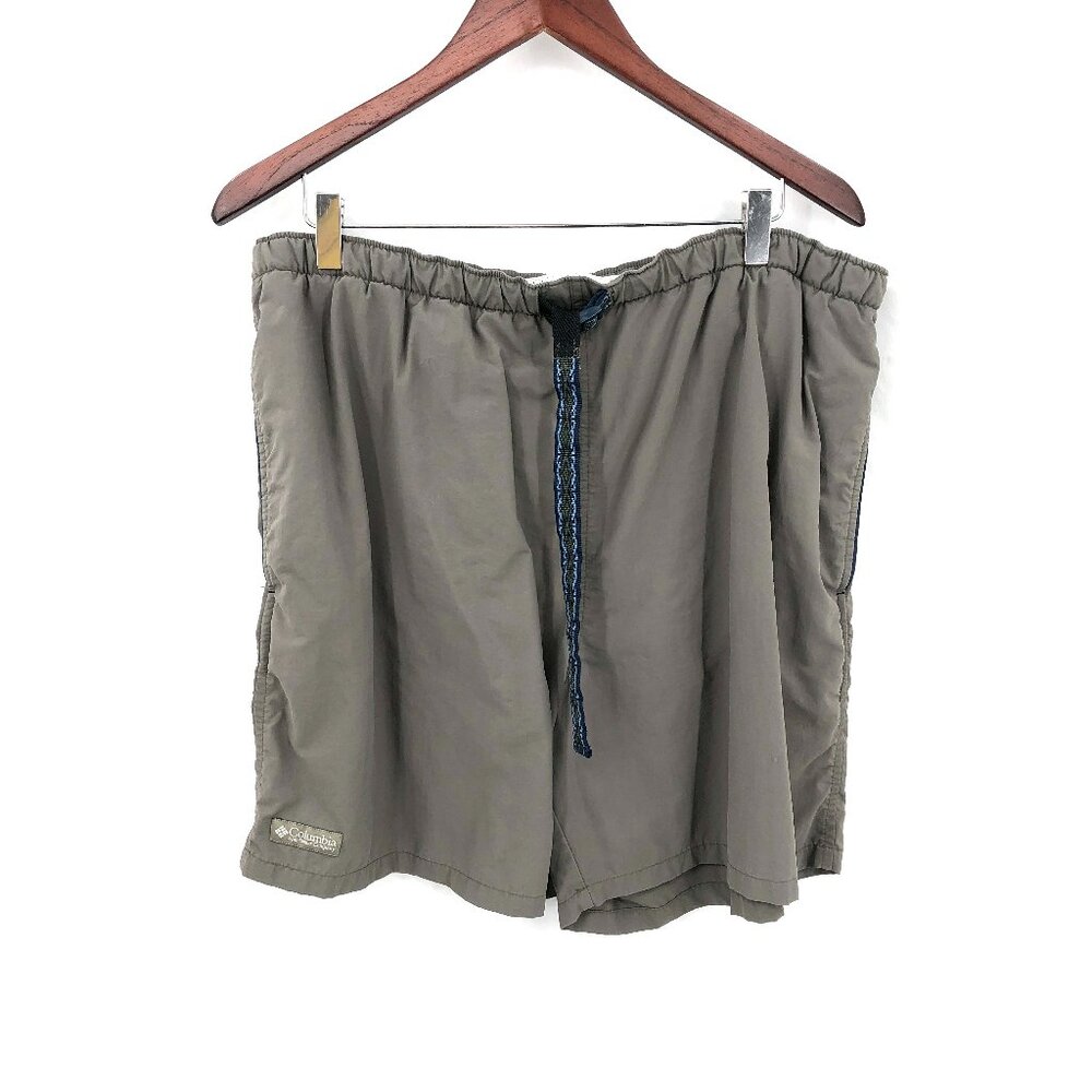 Columbia swim shorts trunks elastic waist nylon liner pockets belted gray XL